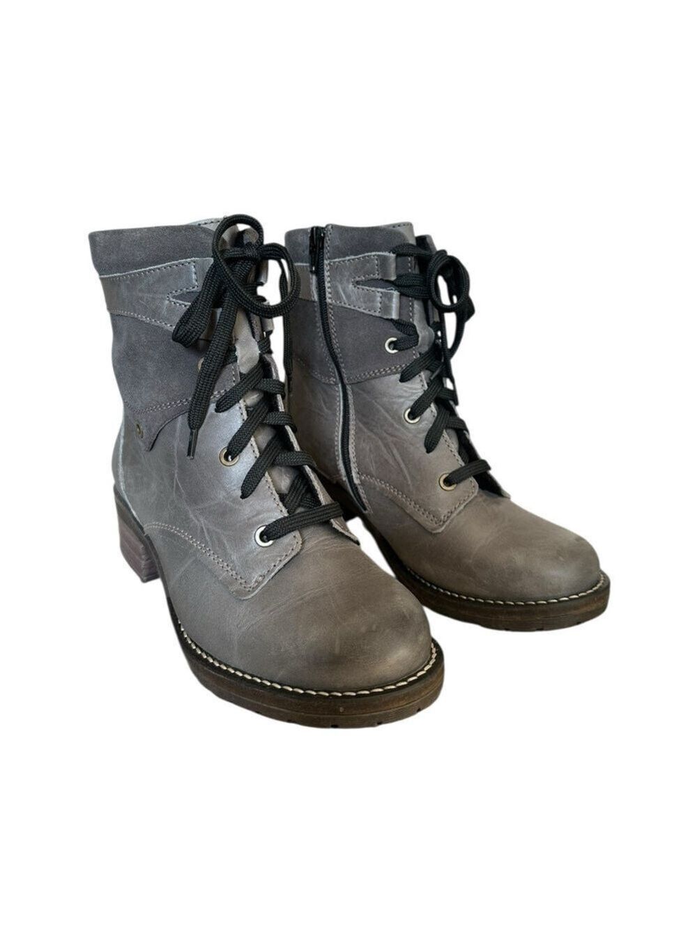 Dromedaris Kara Slate Gray Leather Lace-Up Ankle Boots Round Toe Size 38/8 EUC